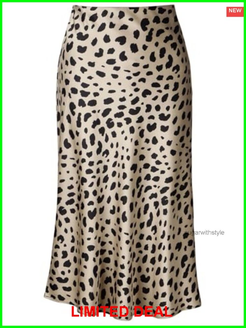 Womens Leopard Print Silk Satin Midi Skirt High Waist Elastic A-Line